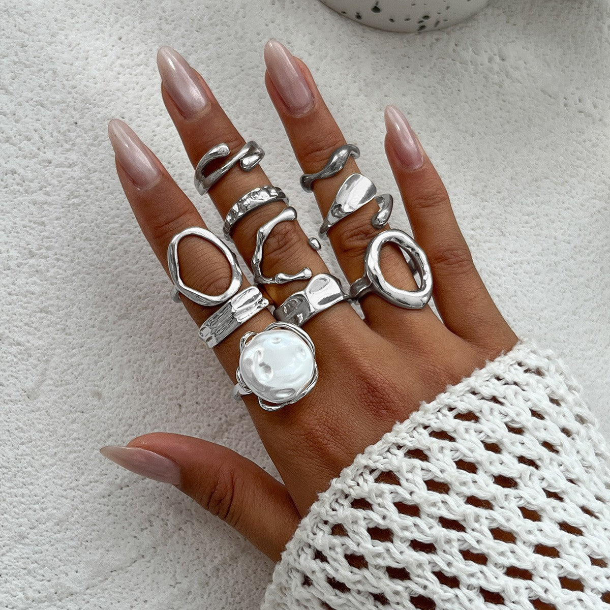 Classy Baroque Faux Pearl Knuckle Ring Set