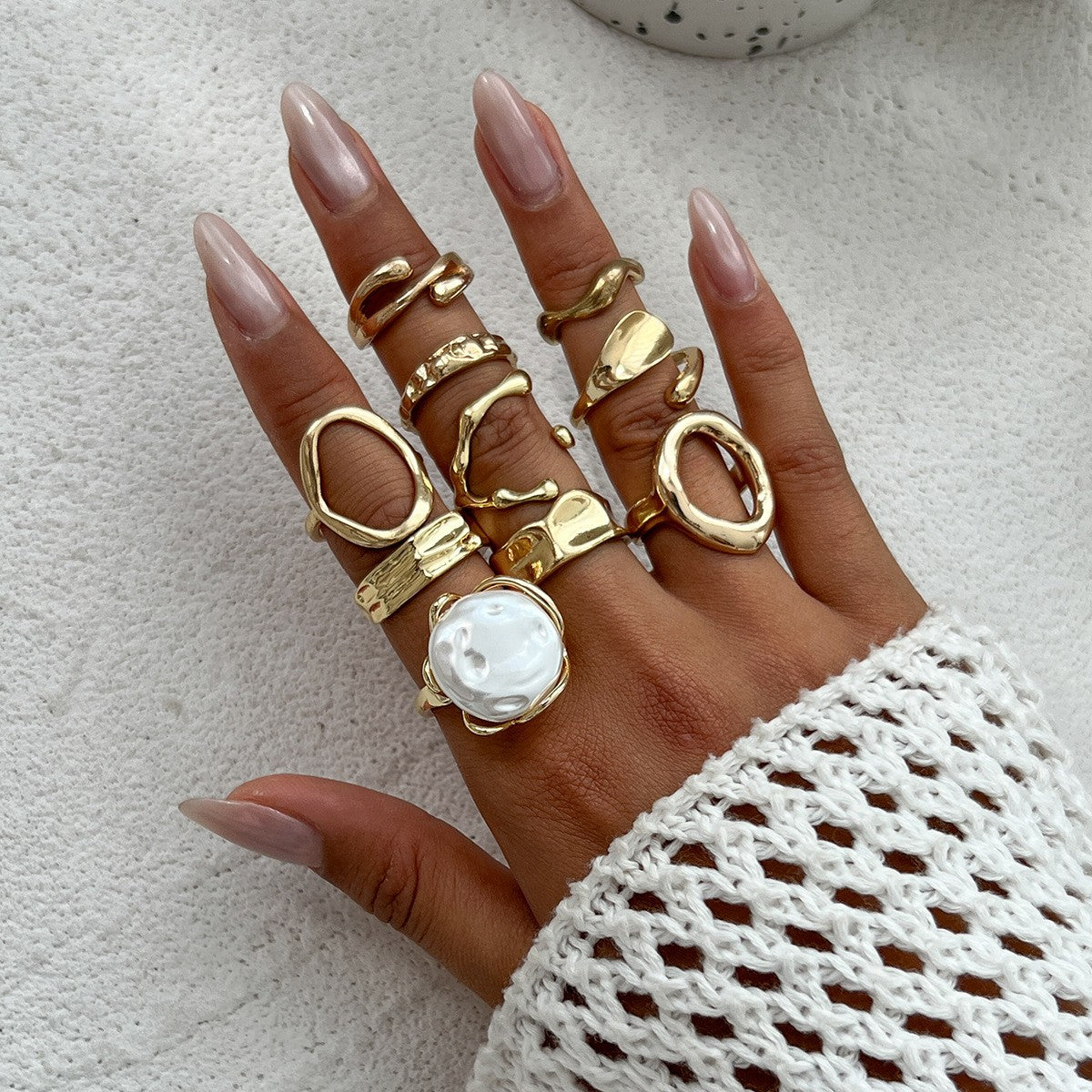 Classy Baroque Faux Pearl Knuckle Ring Set