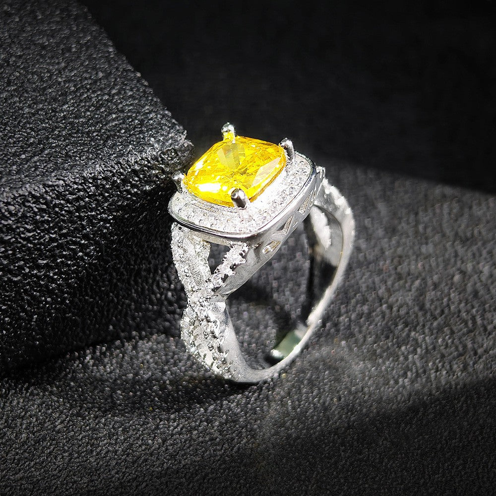 Classy Yellow Cushion Halo Ring