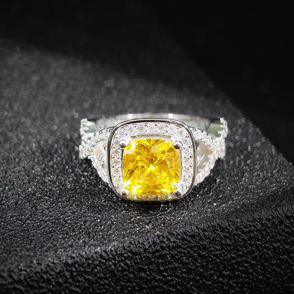 Classy Yellow Cushion Halo Ring