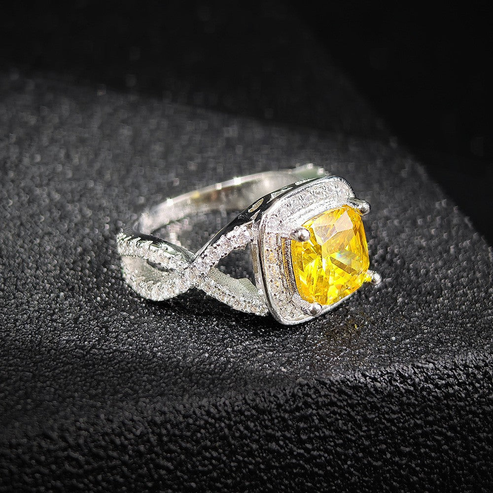 Classy Yellow Cushion Halo Ring