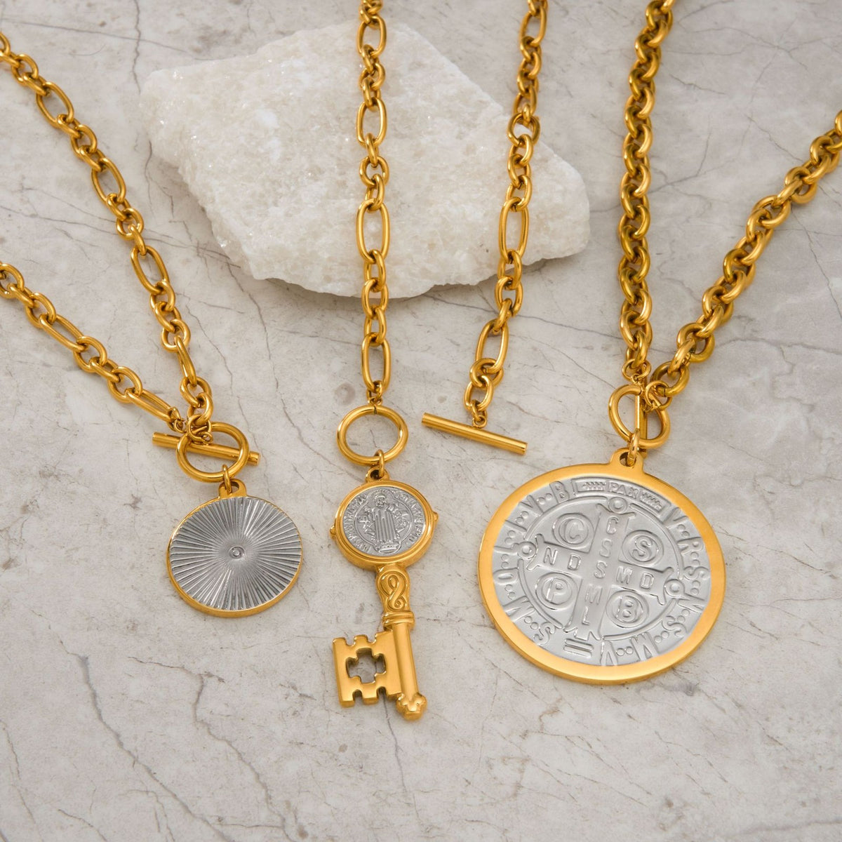 14k Vintage Coin & Key Necklace