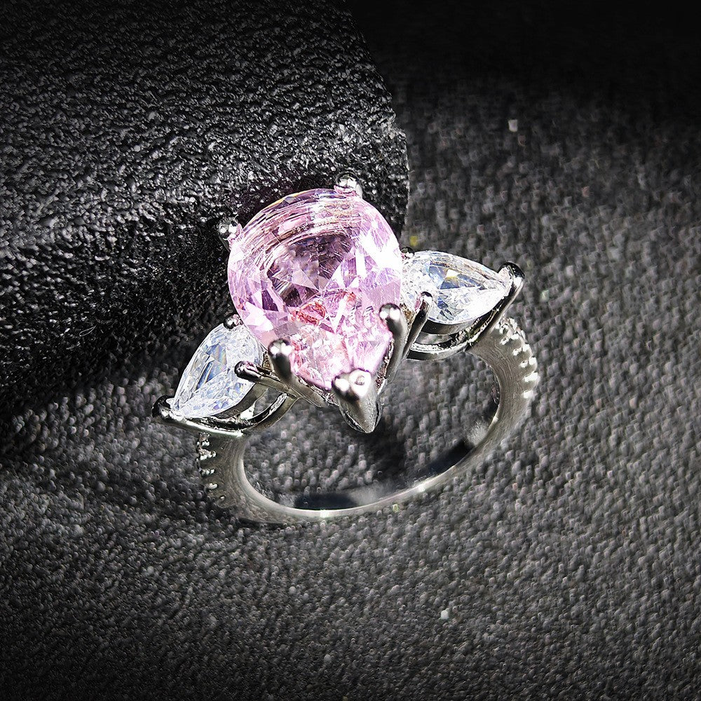 Romantic Pink Pear Cut Solitaire Ring