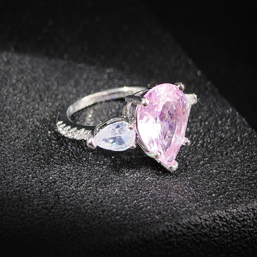 Romantic Pink Pear Cut Solitaire Ring