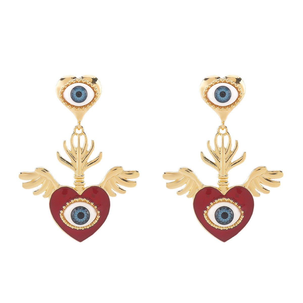 Classy Winged Heart Evil Eye Earrings