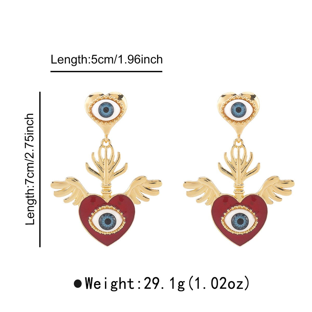 Classy Winged Heart Evil Eye Earrings