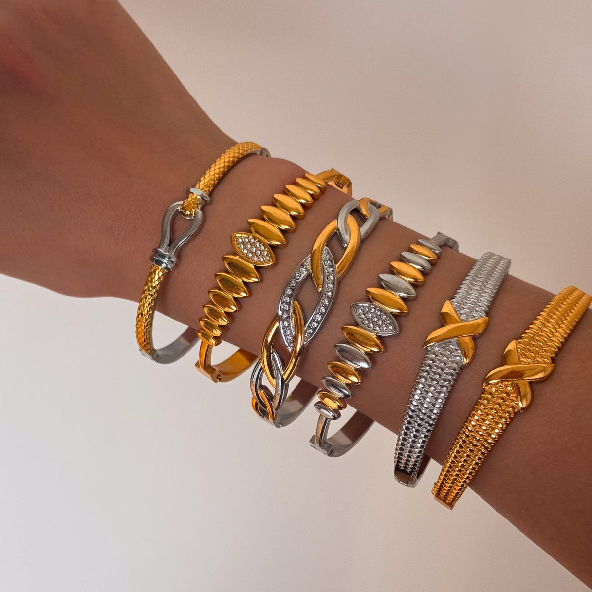 Classy Two Tone Textured Bangle Bracelet