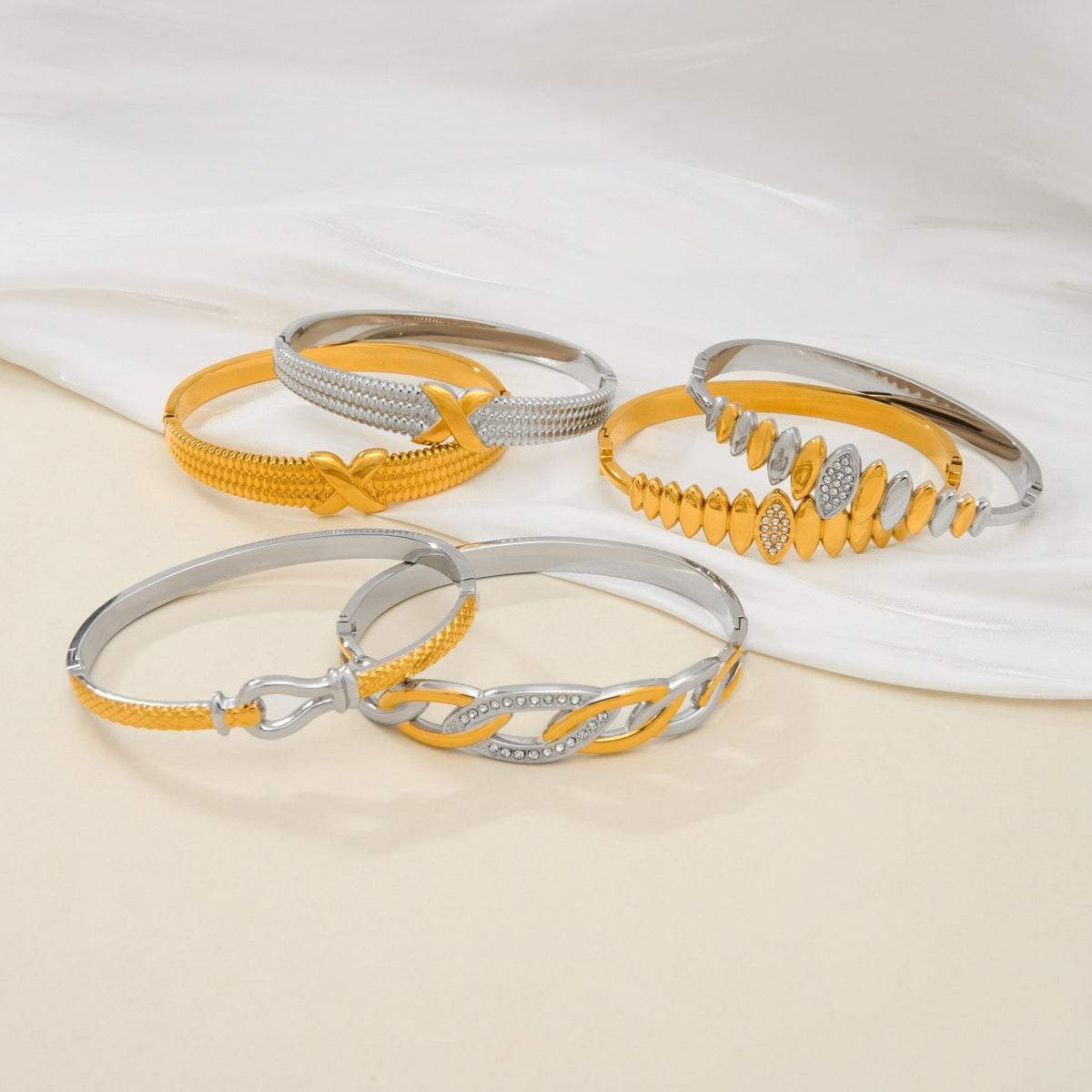 Classy Two Tone Textured Bangle Bracelet