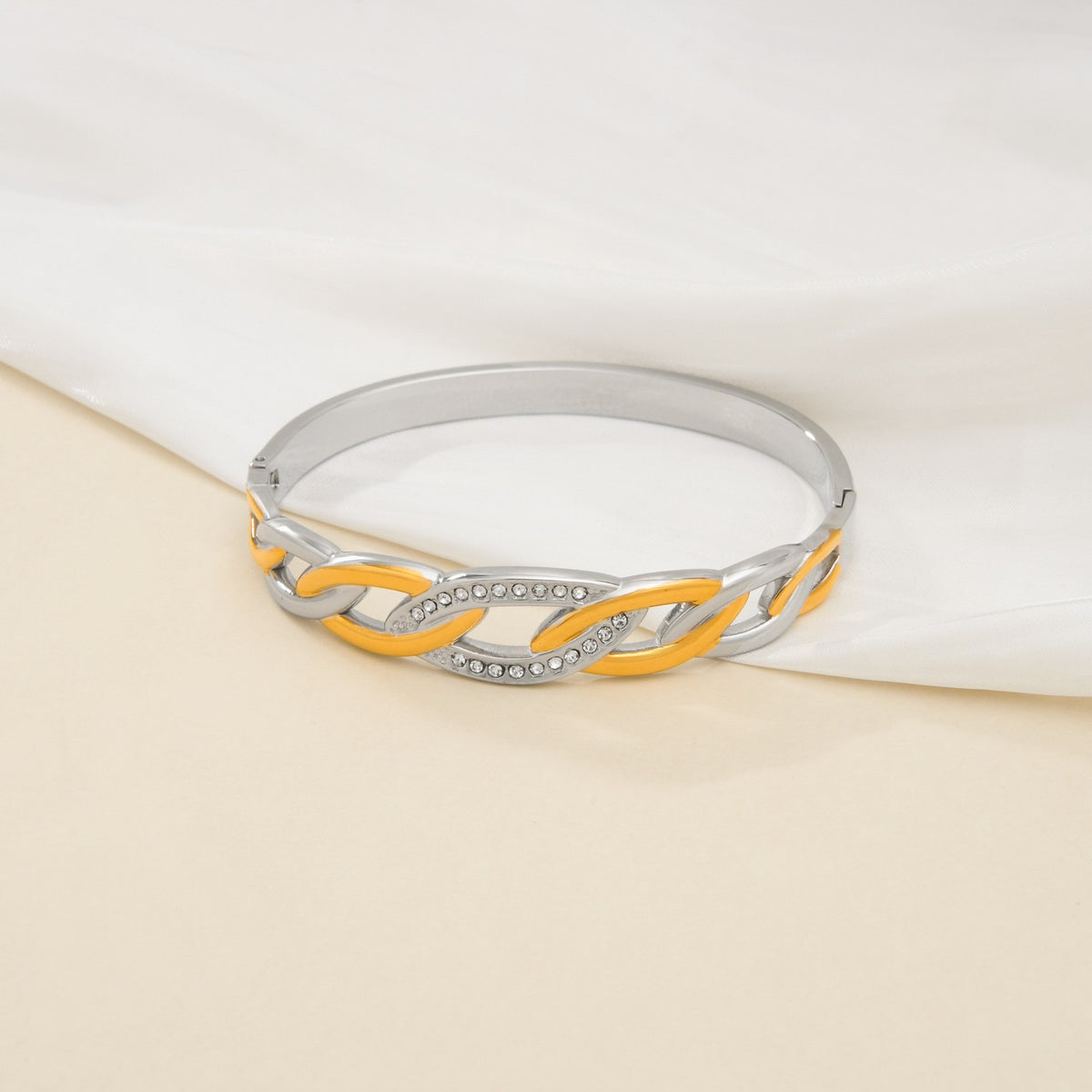 Classy Two Tone Textured Bangle Bracelet