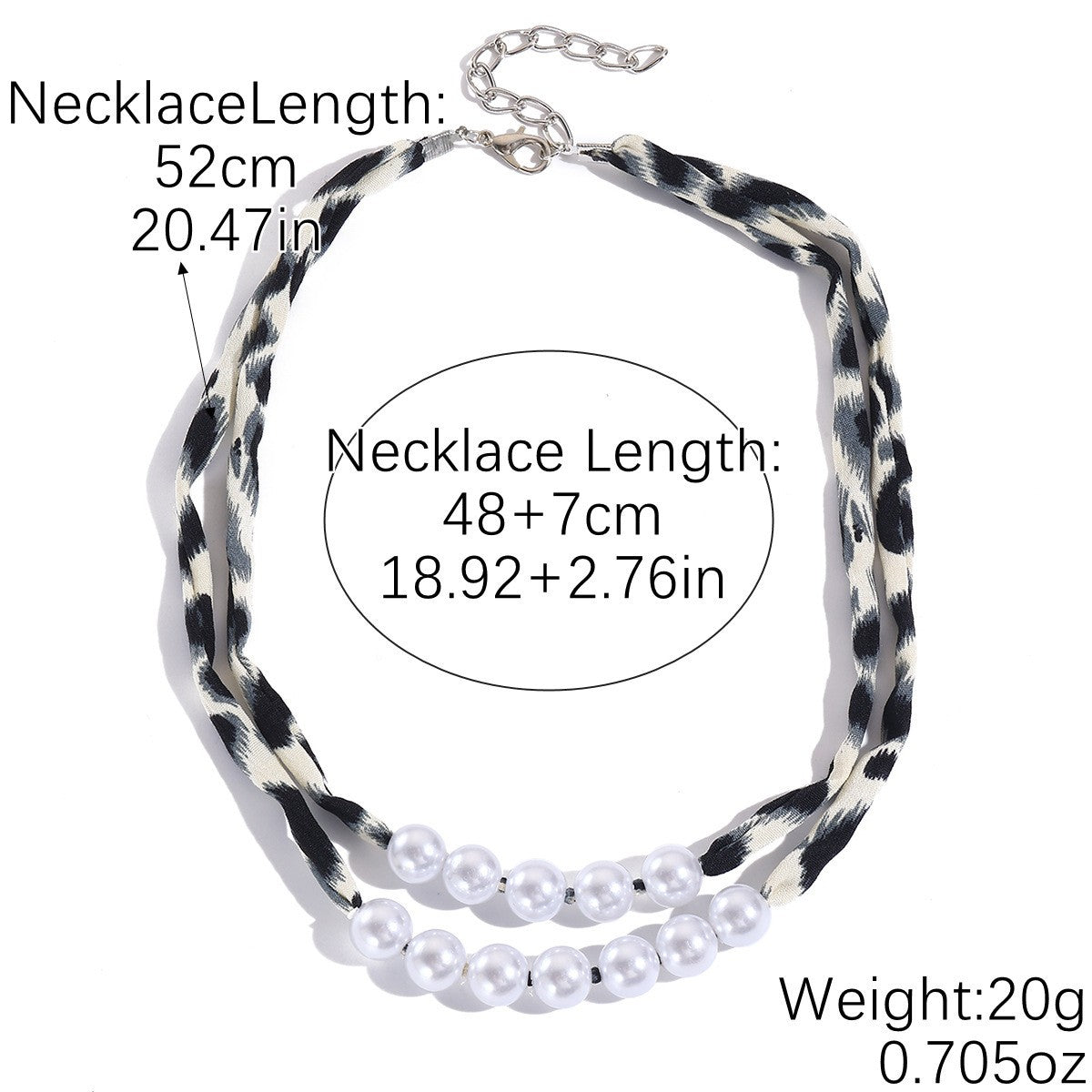Classy Leopard Print Pearl Ribbon Necklace