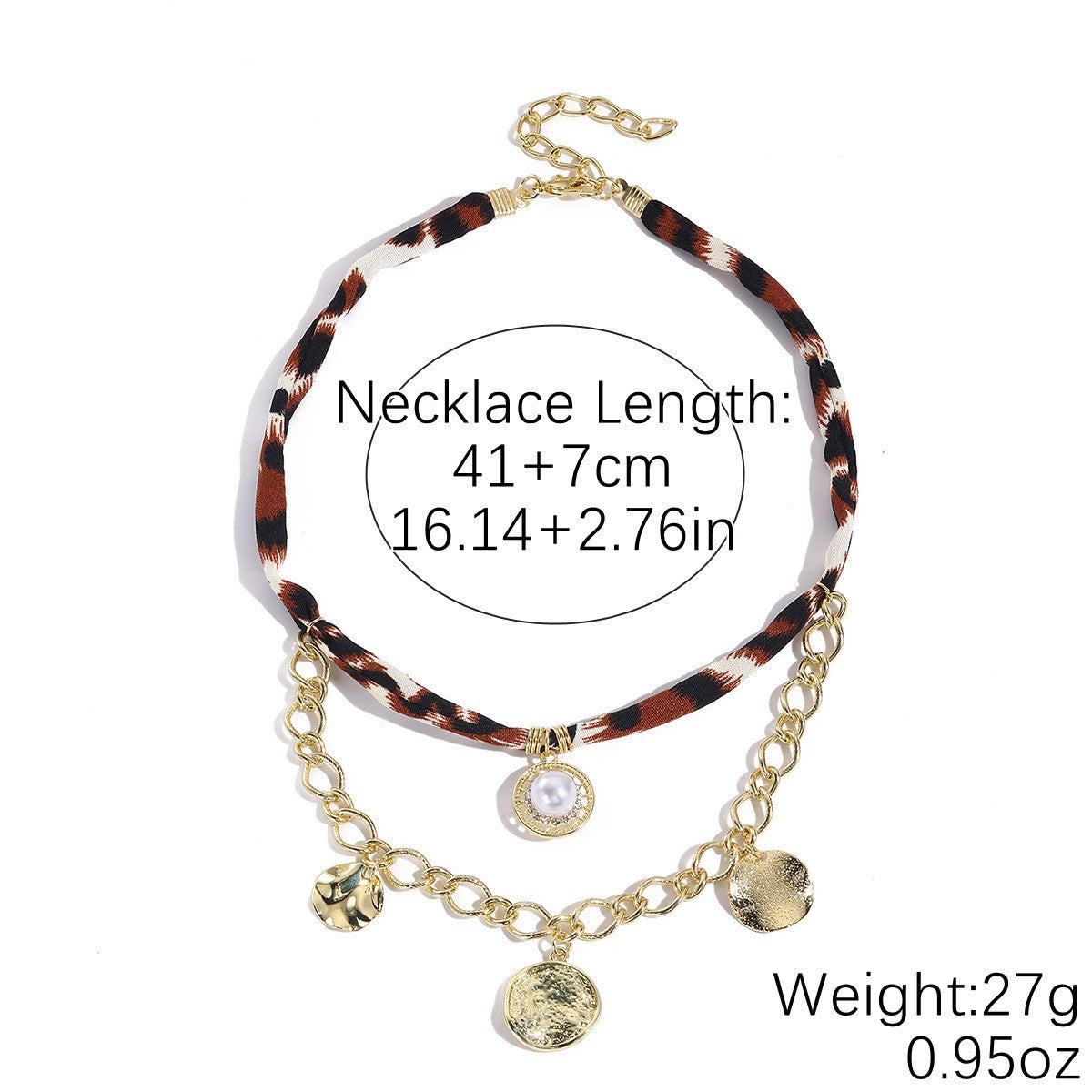 Classy Leopard Print Pearl Ribbon Necklace