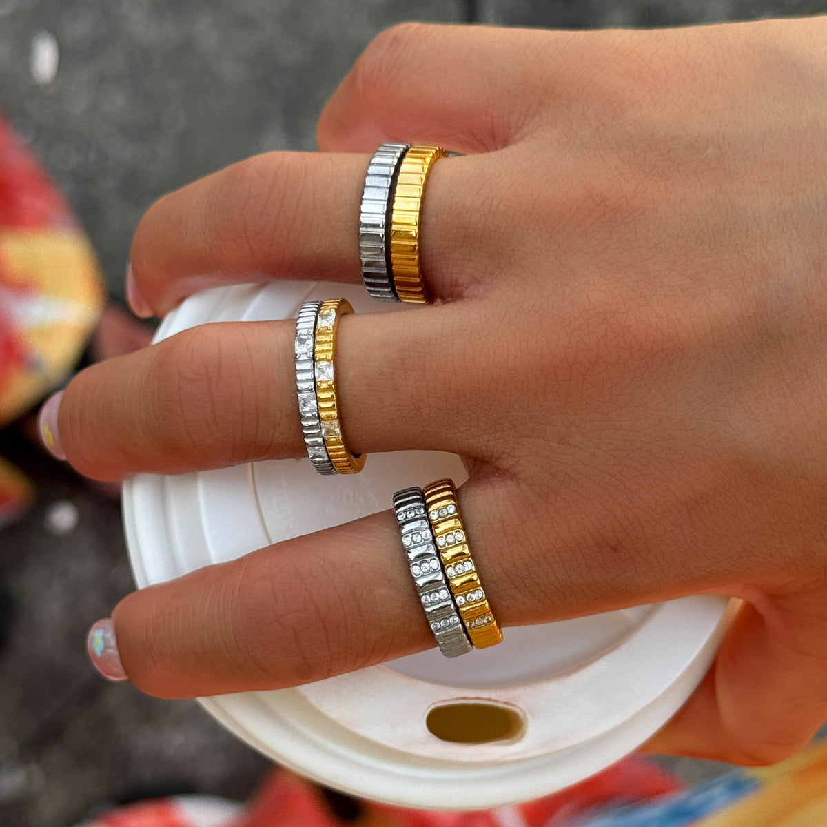 Classy Striped Baguette Zirconia Ring