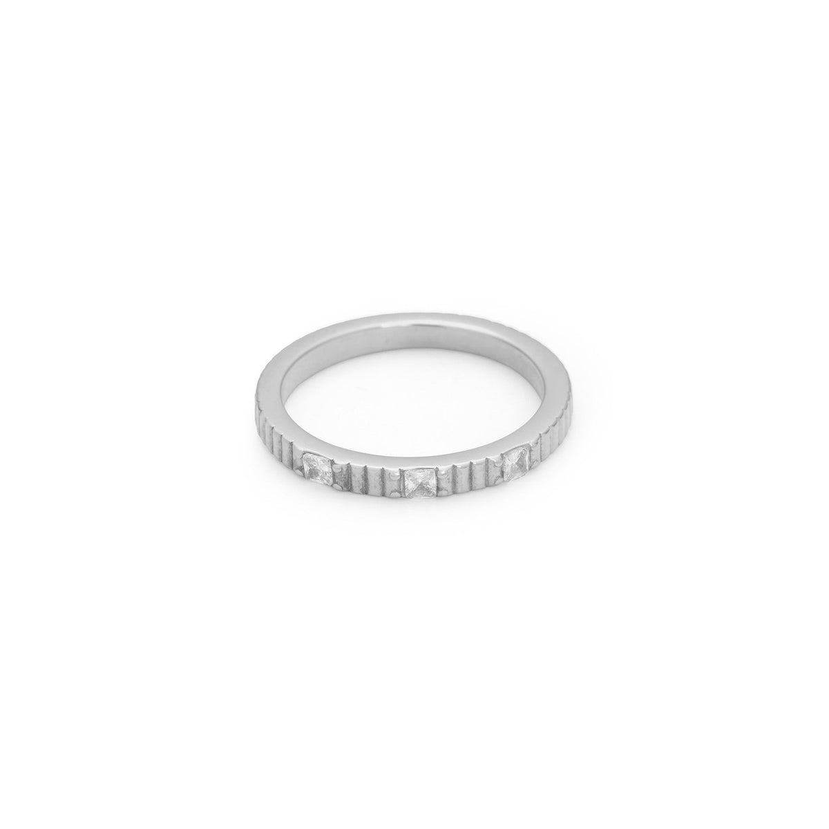 Classy Striped Baguette Zirconia Ring