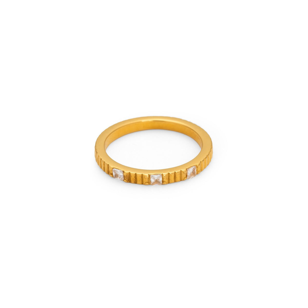 Classy Striped Baguette Zirconia Ring