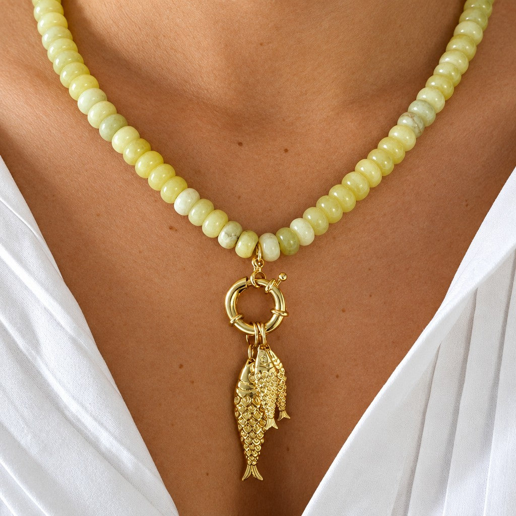 Romantic Multicolor Stone Fish Necklace