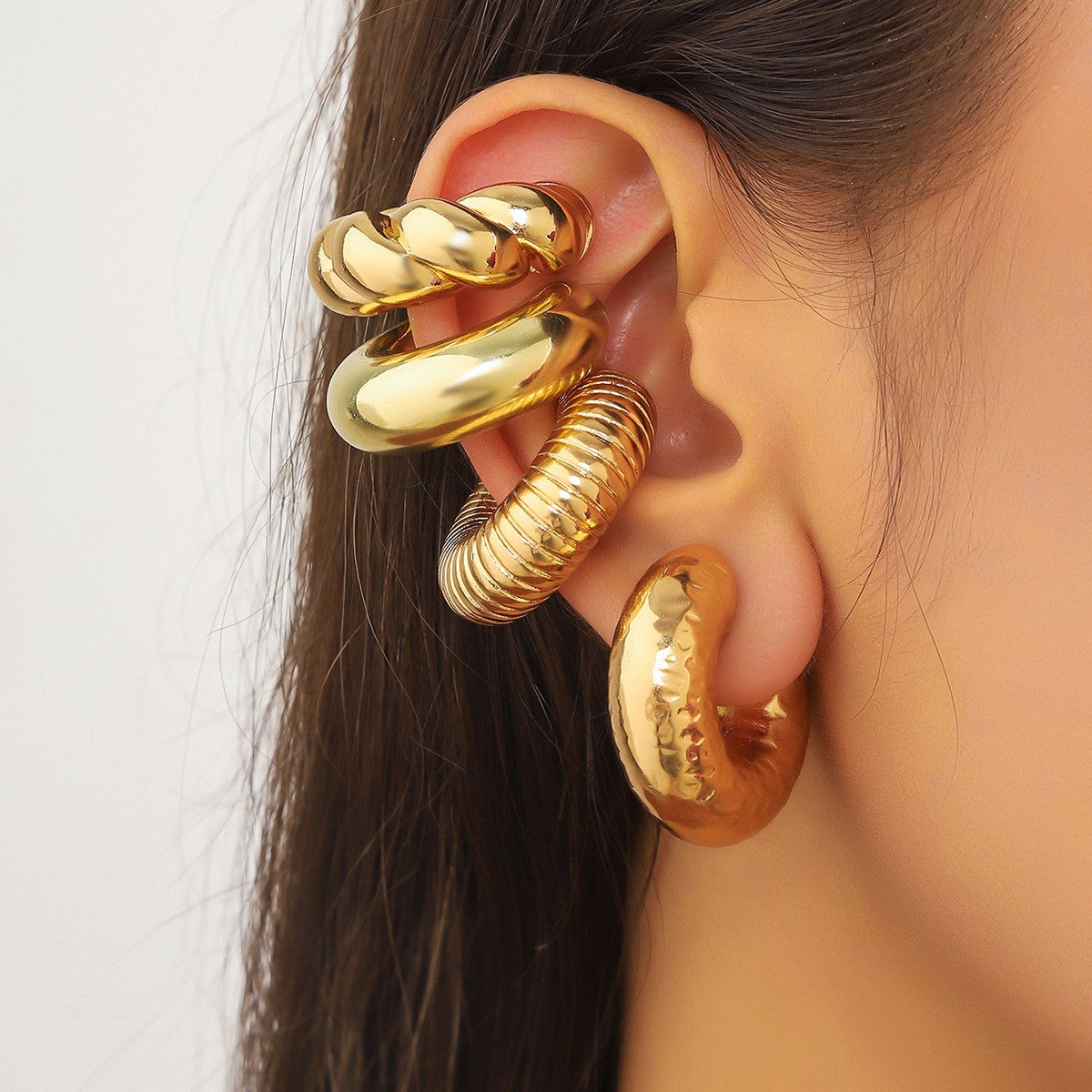 Statement Chunky Geometric Ear Cuff Set