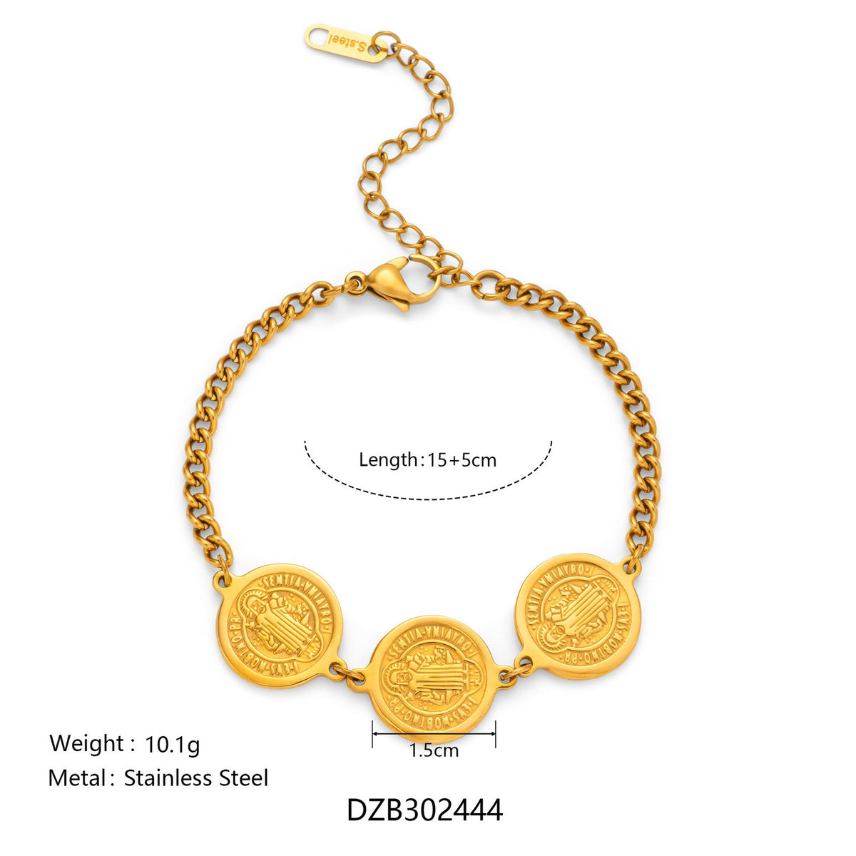 18k Boho Vintage Coin Link Bracelet