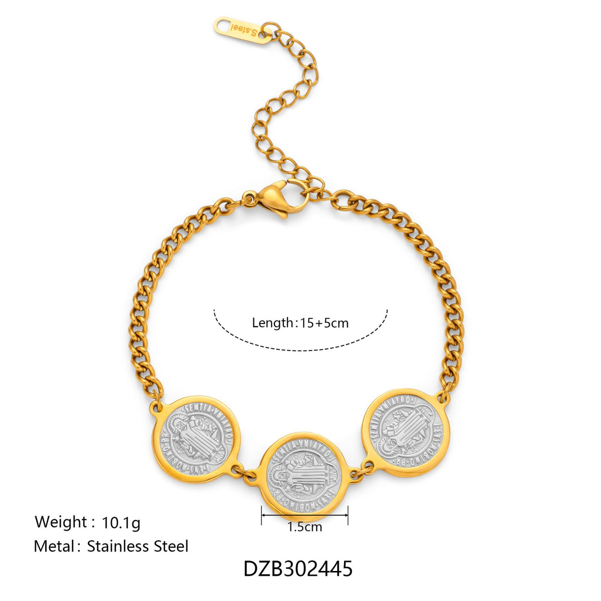 18k Boho Vintage Coin Link Bracelet