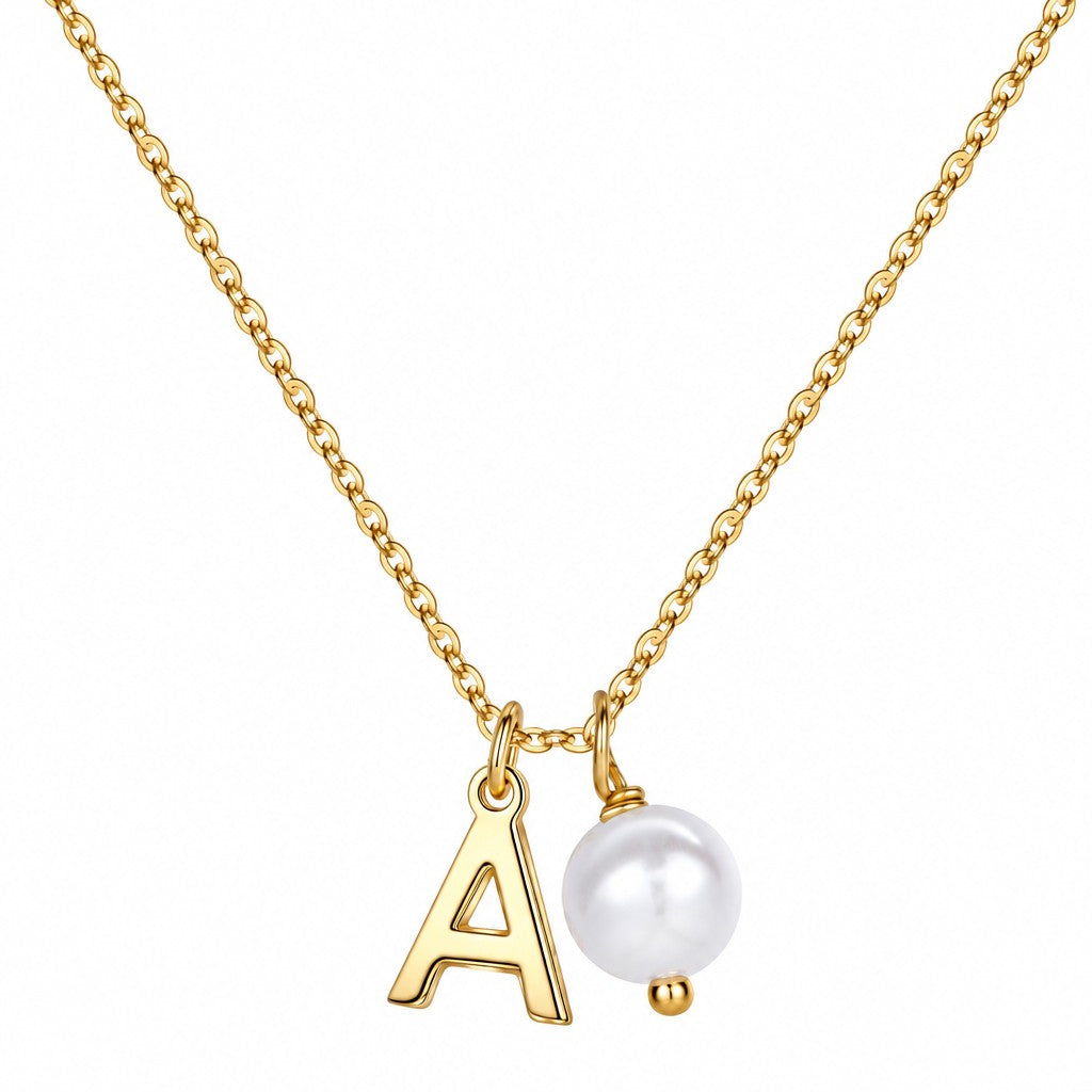 Dainty Pearl Accent Initial Necklace