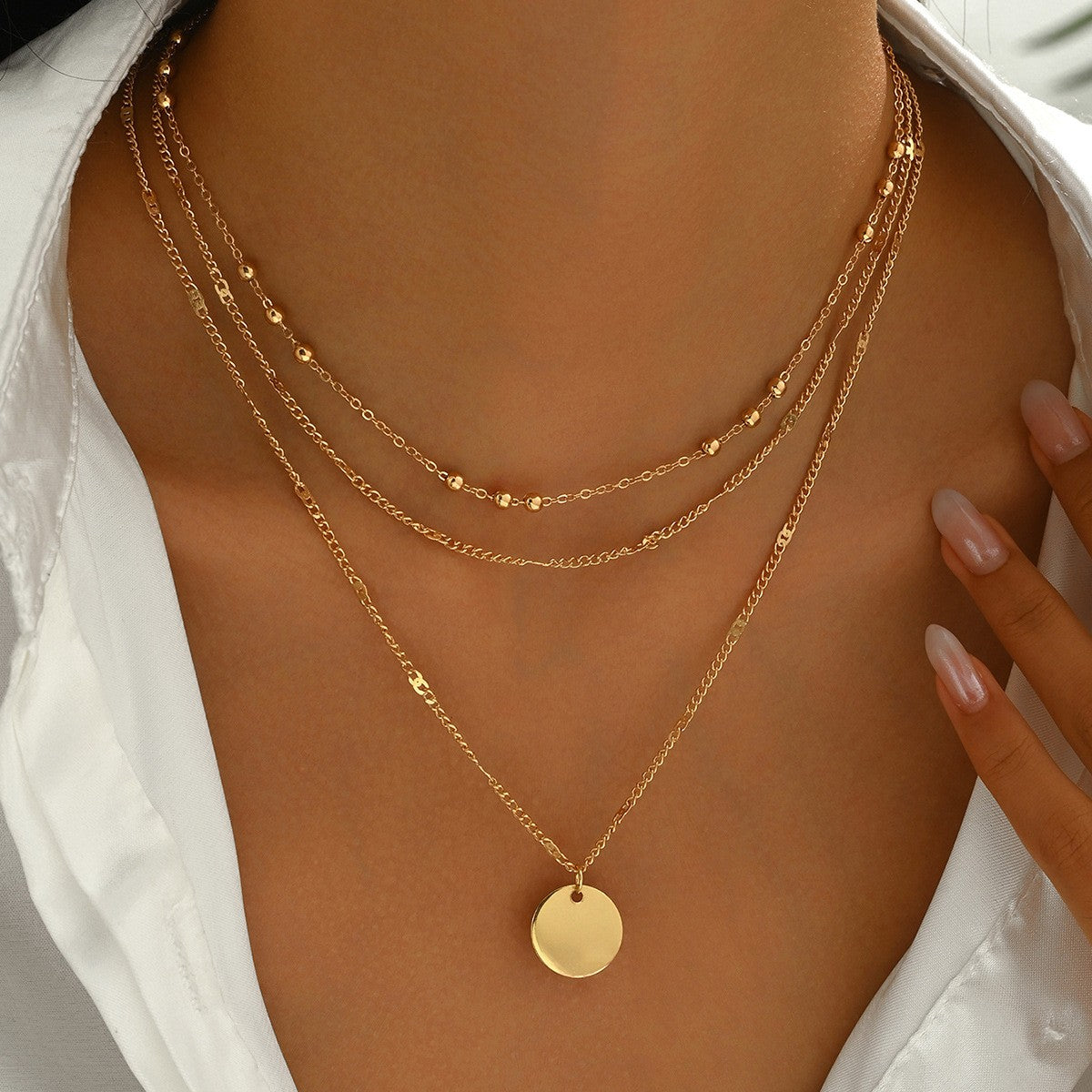 Dainty Layered Beaded Disc Necklace