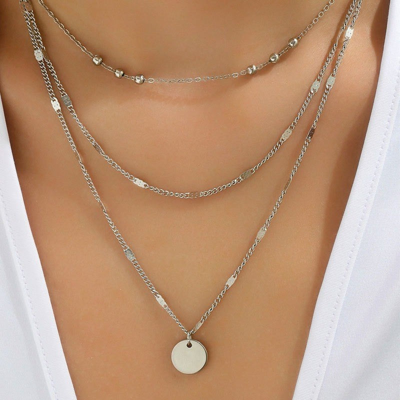 Dainty Layered Beaded Disc Necklace