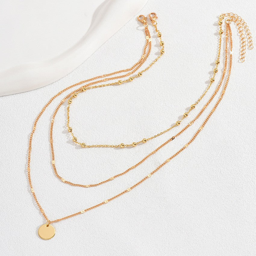 Dainty Layered Beaded Disc Necklace
