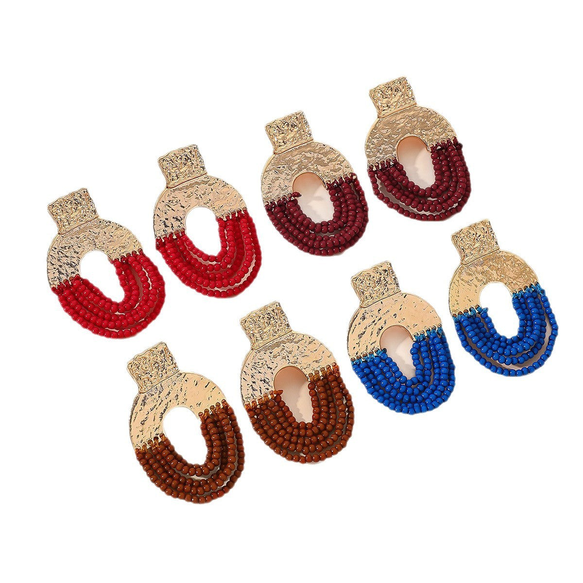Boho Hammered Red Beaded Dangle Earrings