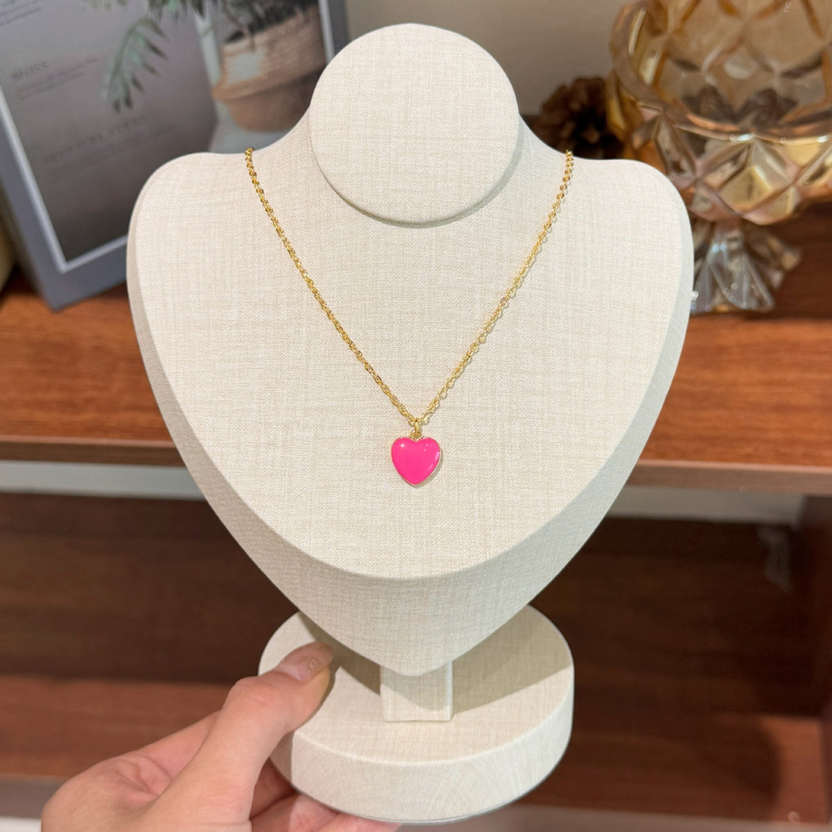 Dainty Pink Enamel Heart Necklace