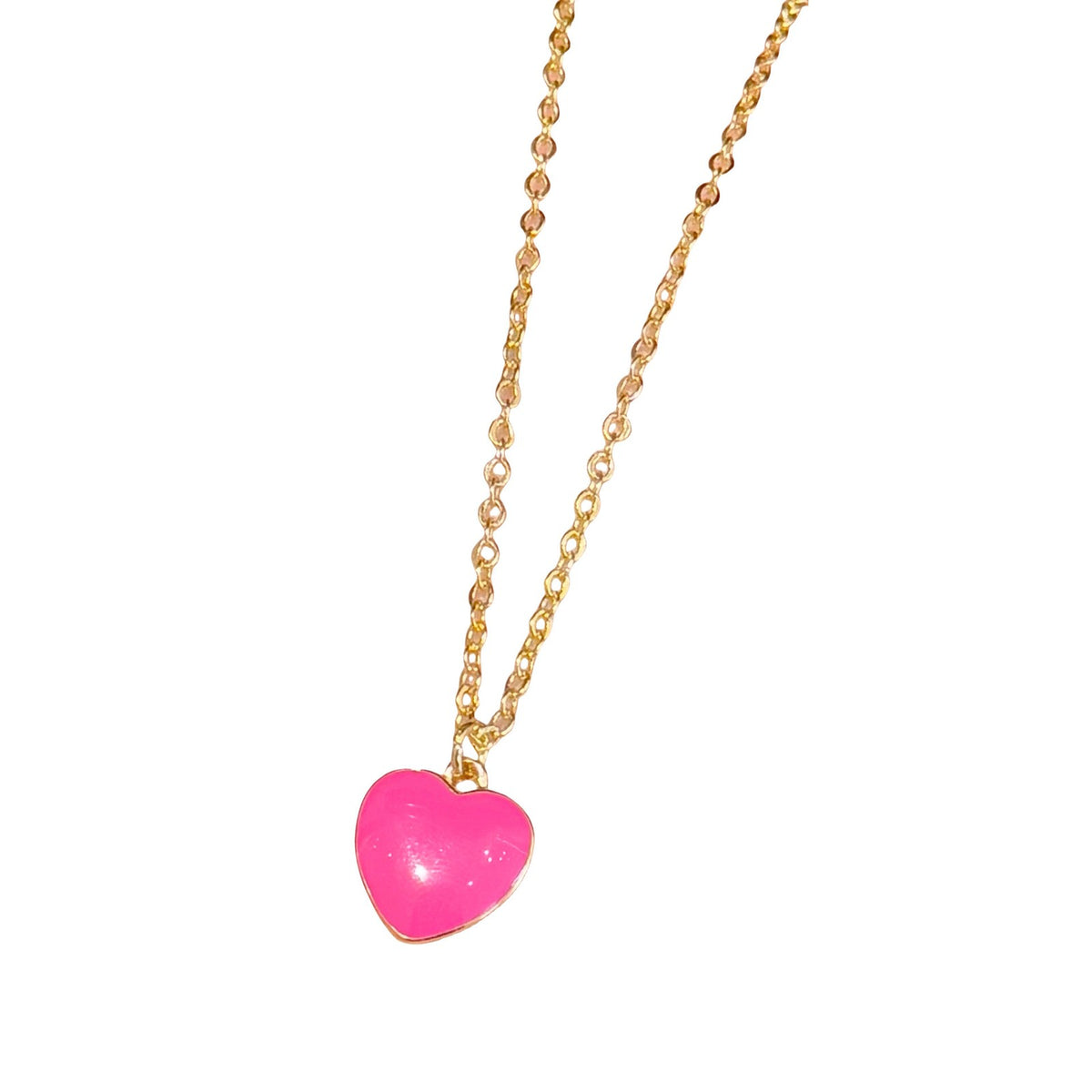 Dainty Pink Enamel Heart Necklace