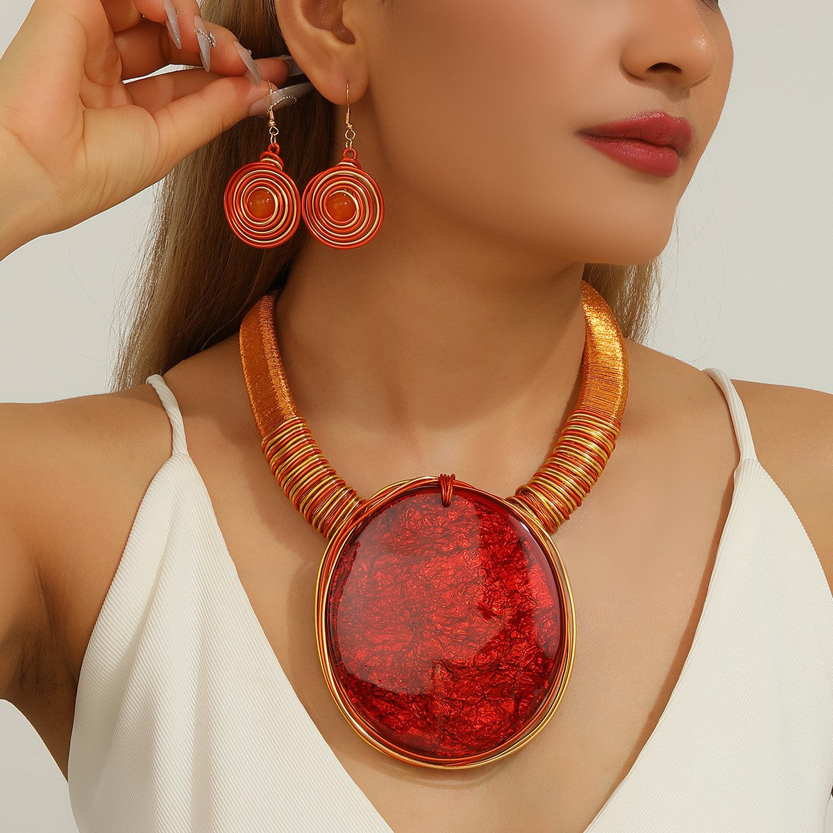 Boho Textured Disc Necklace and Earring Set