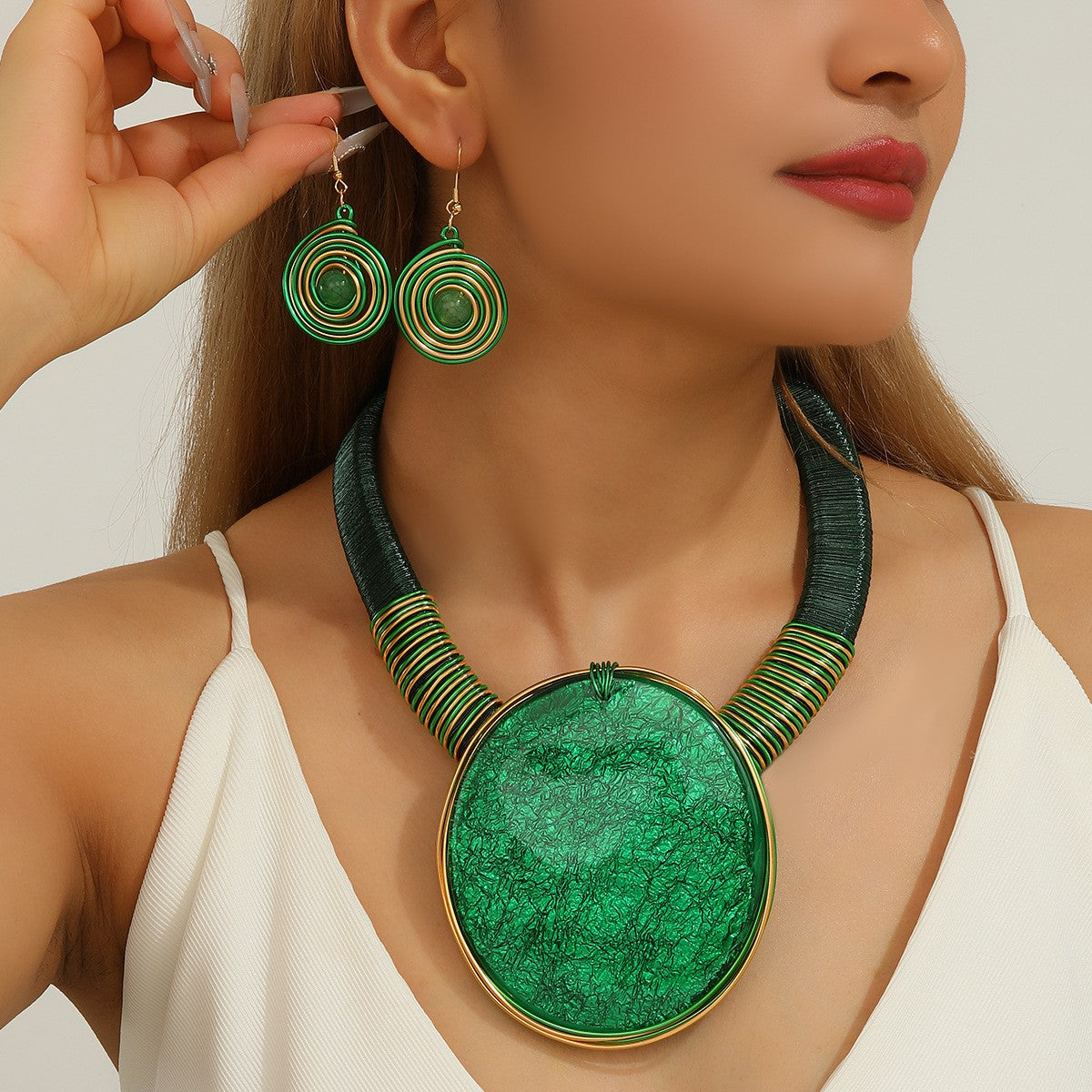 Boho Textured Disc Necklace and Earring Set