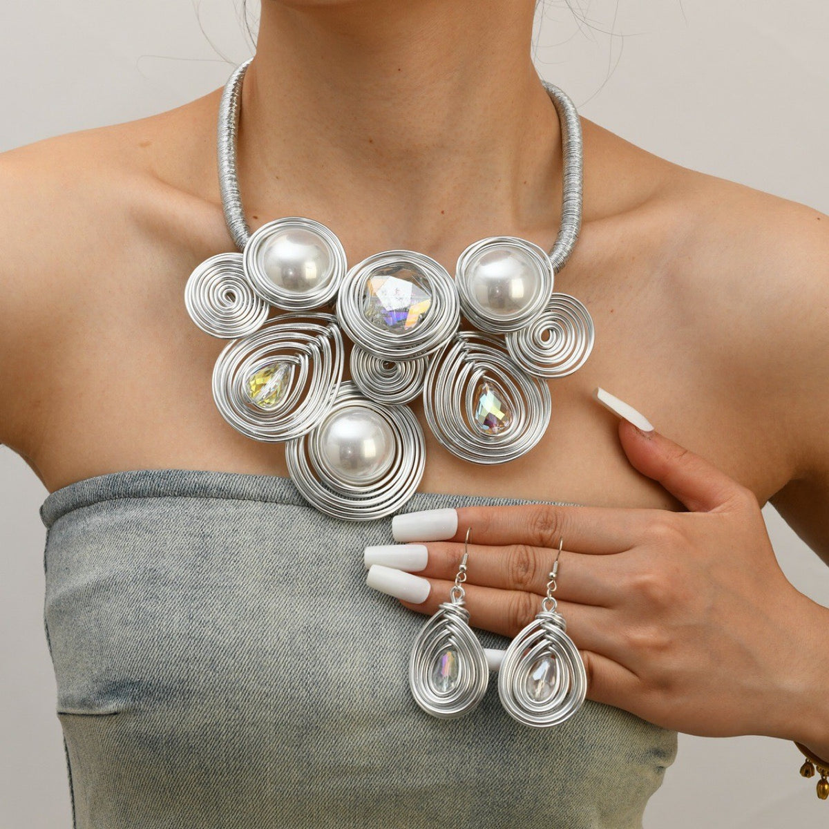 Boho Multicolor Coiled Wire Necklace and Earring Set