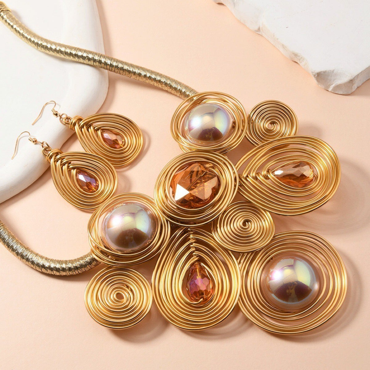 Boho Multicolor Coiled Wire Necklace and Earring Set