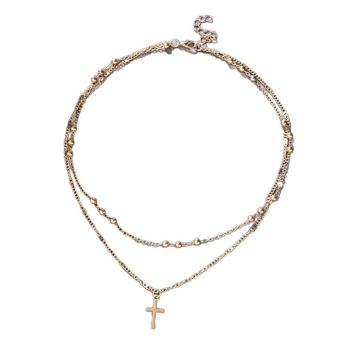 Dainty Layered Cross & Bead Necklace