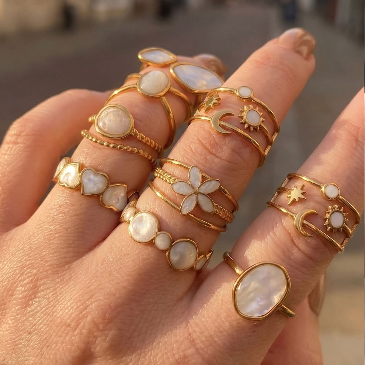 Dainty White Inlay Adjustable Ring Set