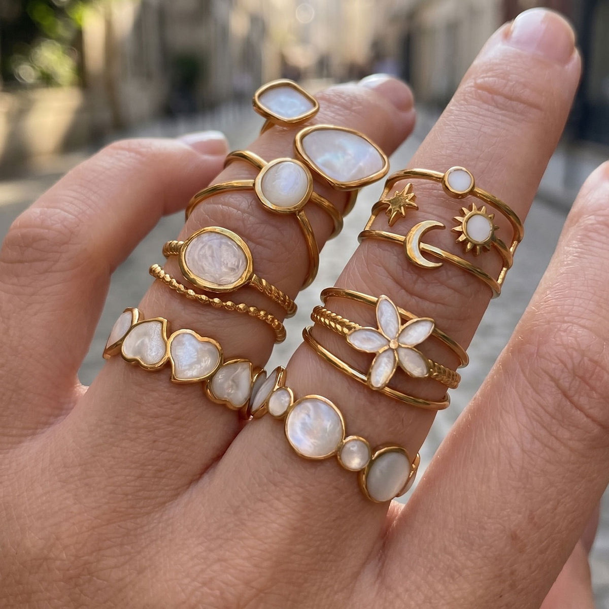 Dainty White Inlay Adjustable Ring Set