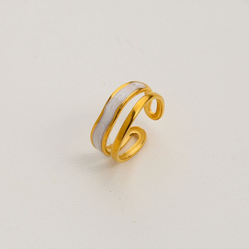Dainty White Inlay Adjustable Ring Set