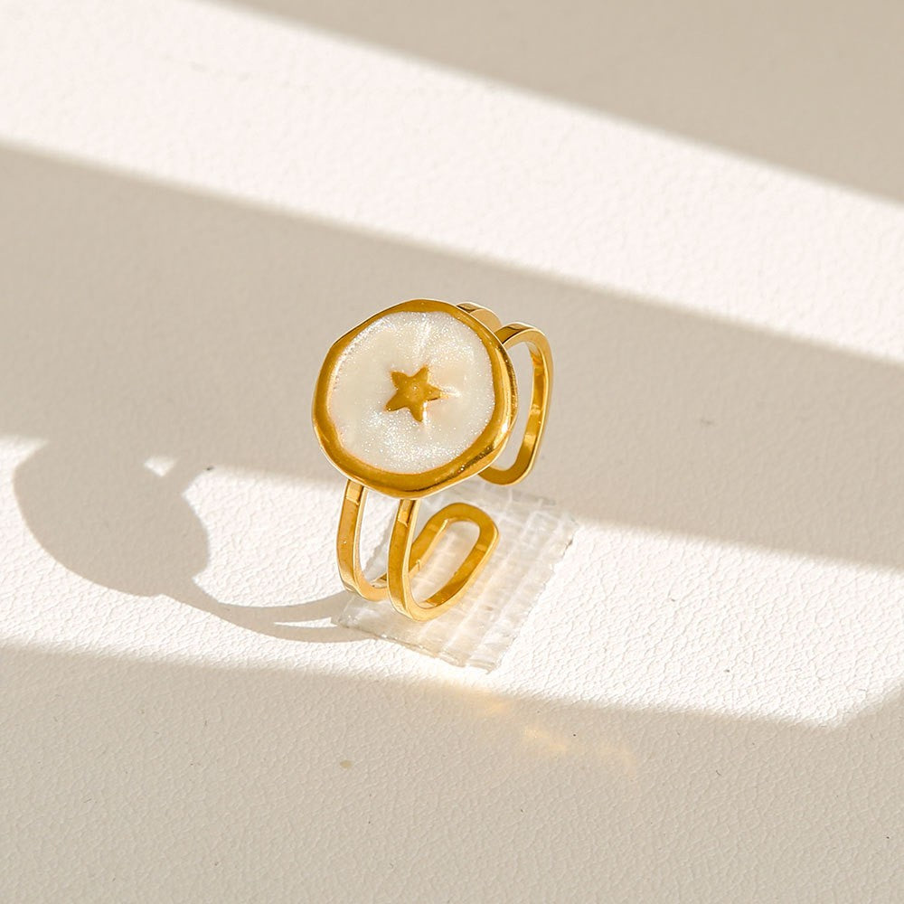 Dainty White Inlay Adjustable Ring Set