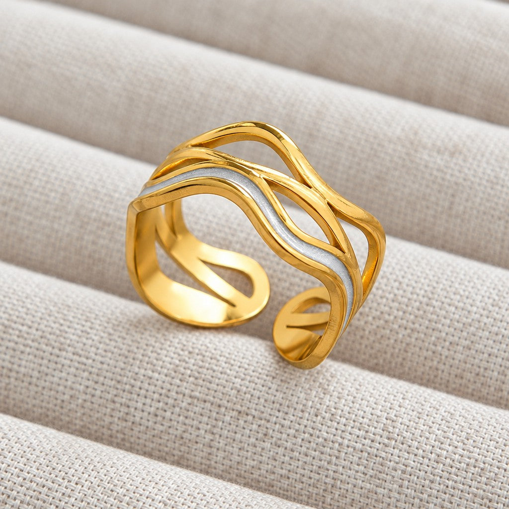 Dainty White Inlay Adjustable Ring Set