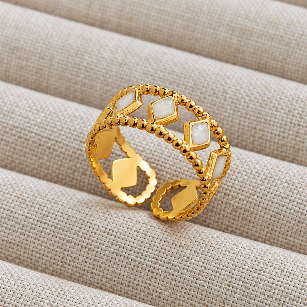 Dainty White Inlay Adjustable Ring Set