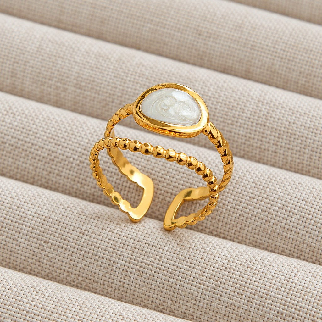 Dainty White Inlay Adjustable Ring Set