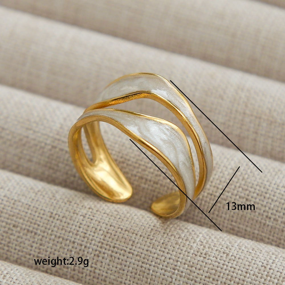 Dainty White Inlay Adjustable Ring Set