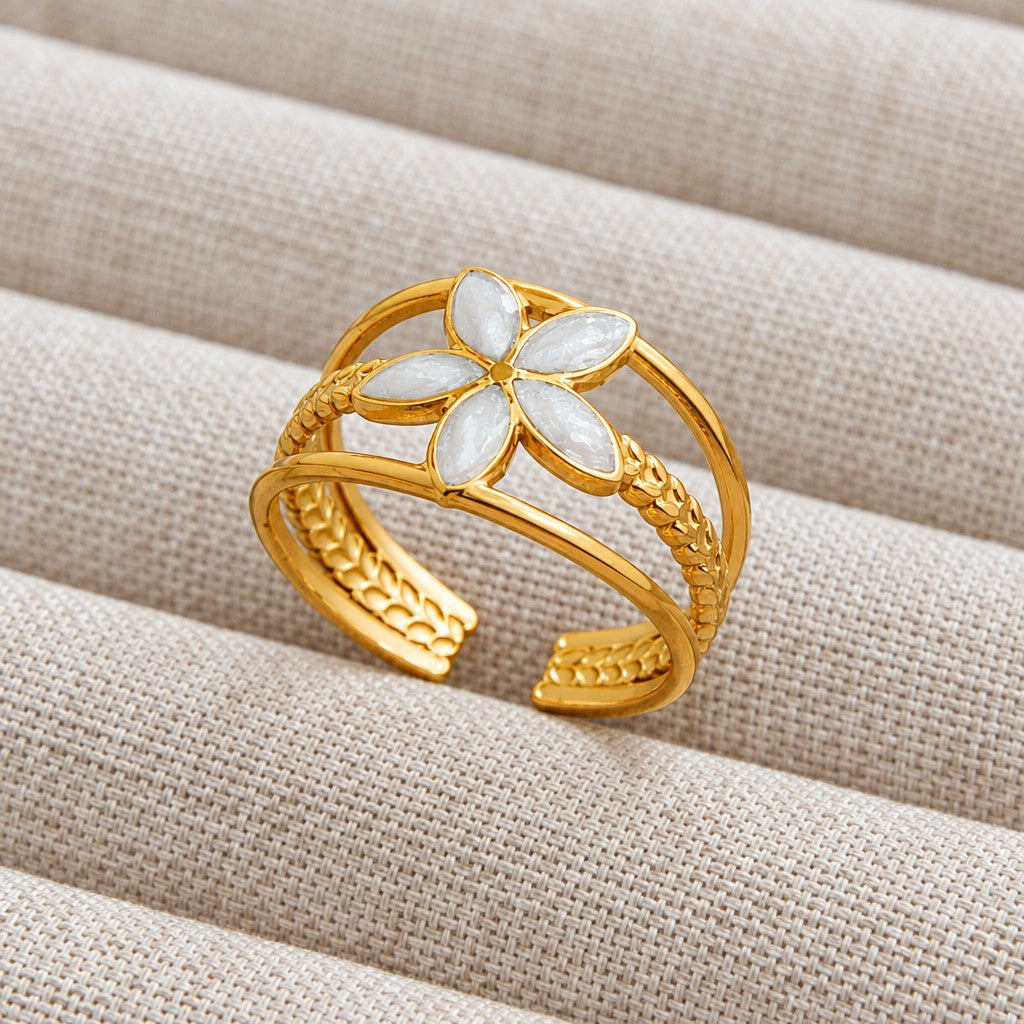 Dainty White Inlay Adjustable Ring Set