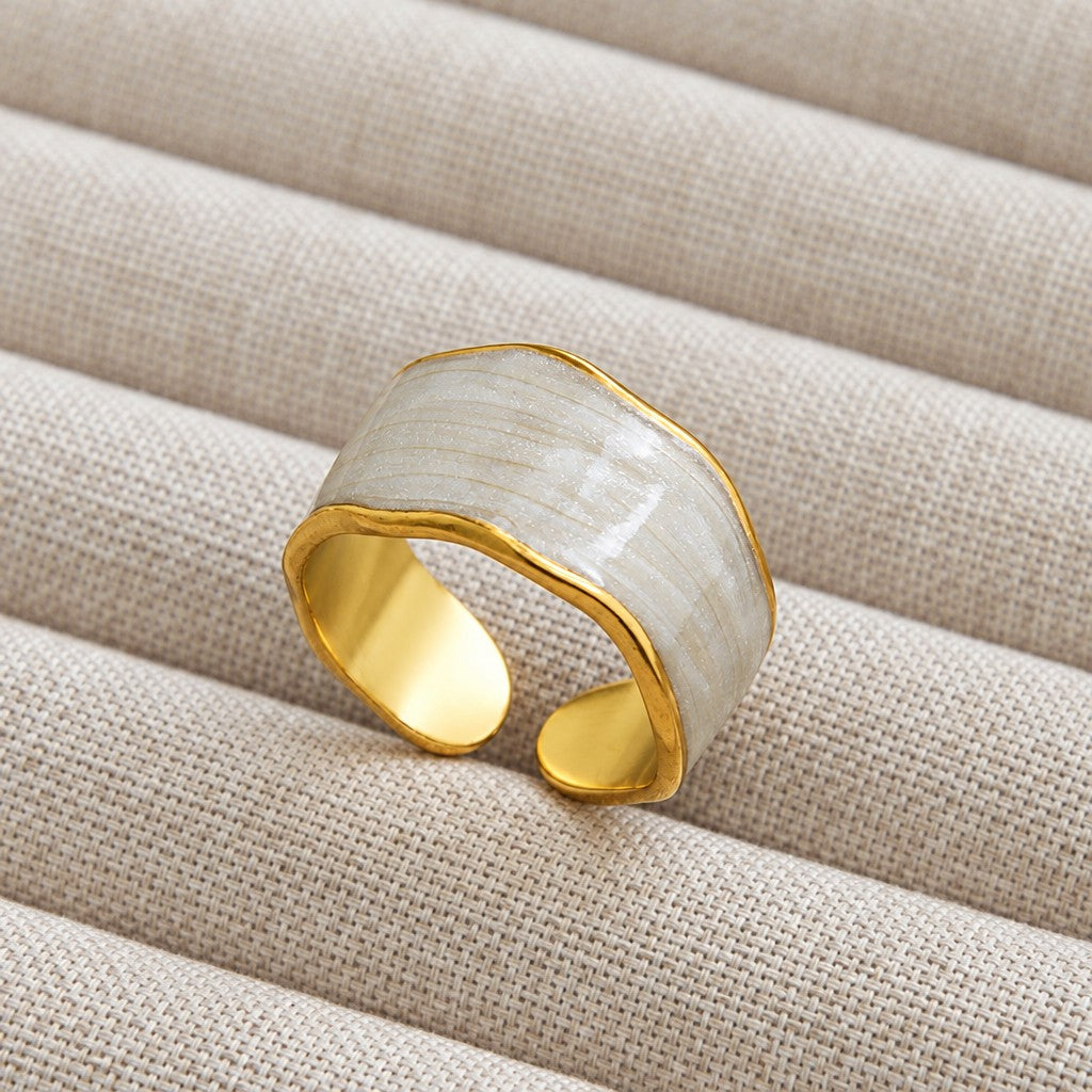 Dainty White Inlay Adjustable Ring Set