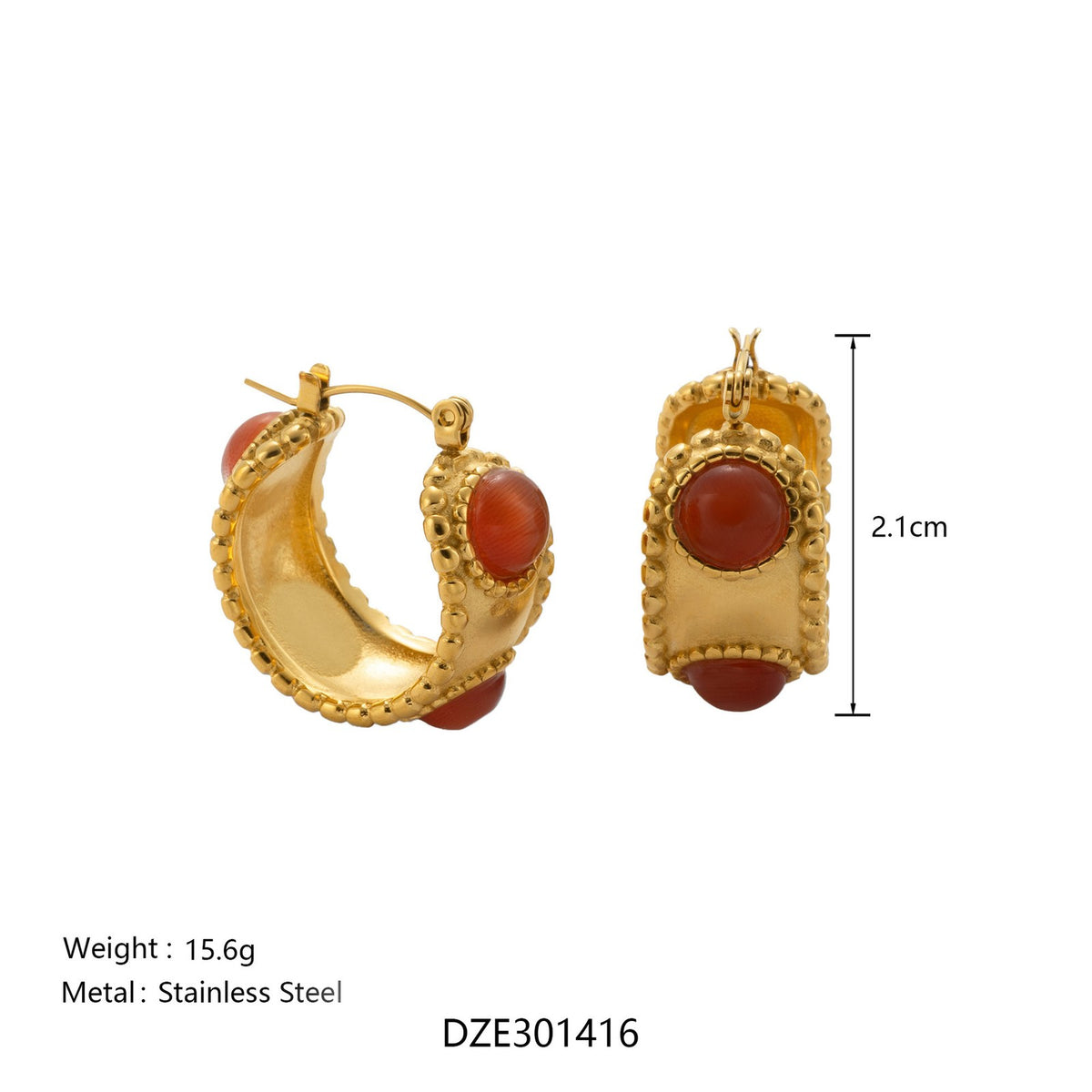 18k Classy Geometric Stone Hoop Earrings