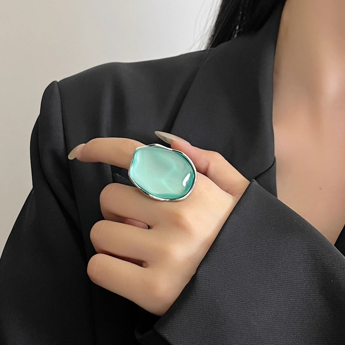 Classy Mint Green Stone Open Ring