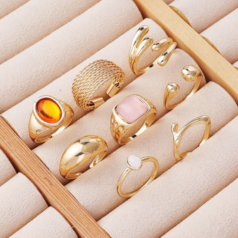 Classy Mixed Motif Ring Set
