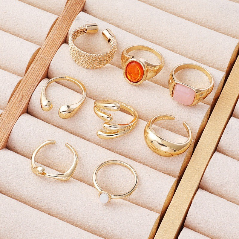 Classy Mixed Motif Ring Set