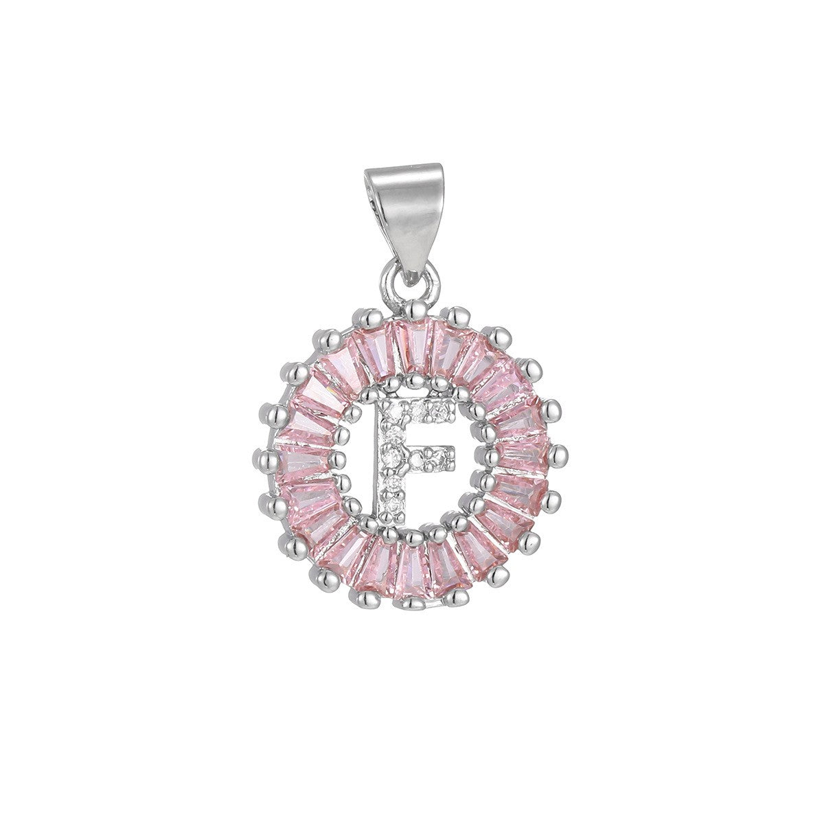 Dainty Pink Baguette Zirconia Initial Necklace