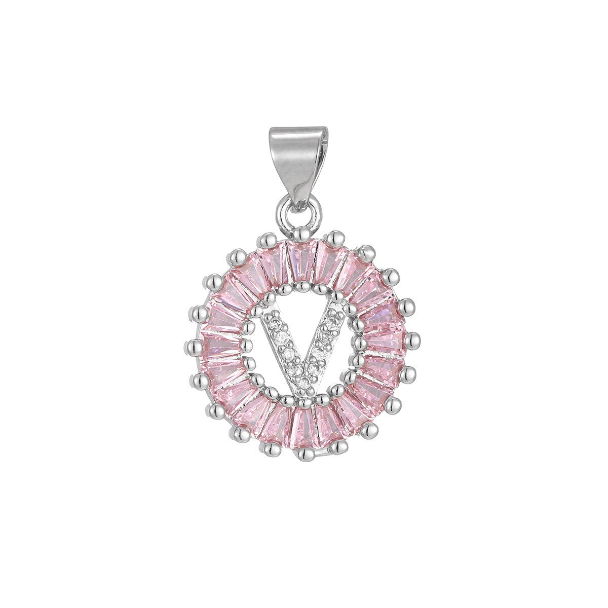 Dainty Pink Baguette Zirconia Initial Necklace